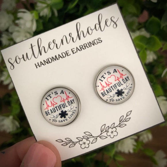It's A Beautiful Day to Save Lives Stud Earrings | 16mm | Grey's Anatomy - Picture 2 of 4